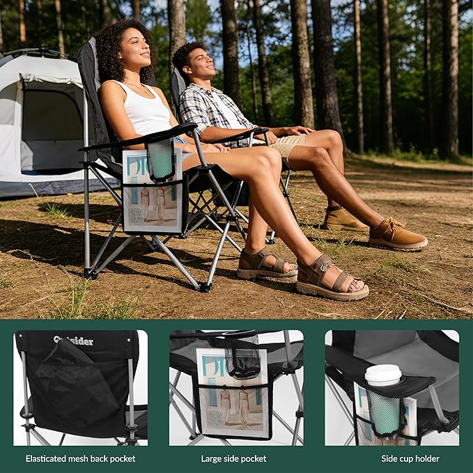 OUTSIDER Folding Camping Chair for Adults Heavy Duty – Supports 400 lbs Portable Chair with Cup Holder Side Pocket &amp Large Rear Mesh Storage Bag Lightweight Lawn Chair for Camping (Style-4 2)