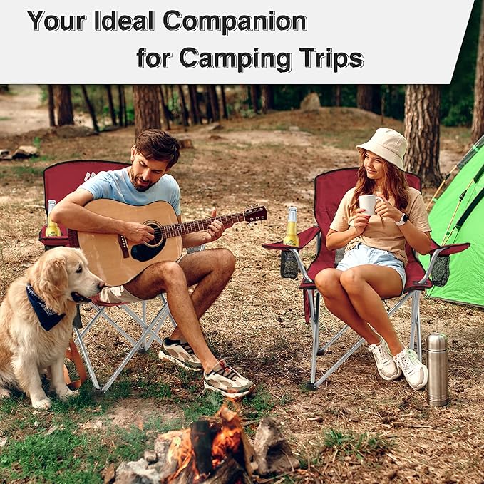 Elevon 2 Pack Camping Chair Portable Folding Chair with Arms and Side Pocket Collapsible Outdoor Chairs with Cup Holder and Carry BagNavy Blue and Burgundy
