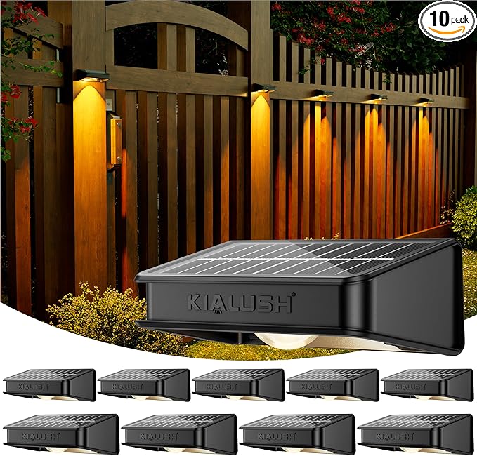 10 Pack Solar Fence Lights - 3 Modes 9 Colors Outdoor Solar Lights Waterproof IP 65 35lm for Step Stair Deck Wall Patio Walkway Porch