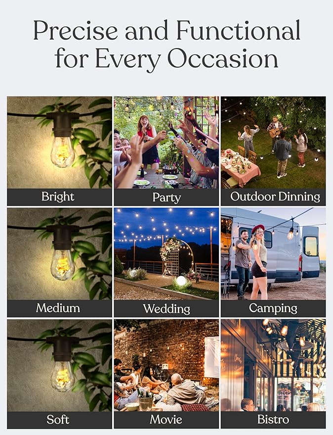Brightech Ambience Pro - Waterproof LED Outdoor String Lights - 15 Bulbs Dimmable 2W Vintage Spiral Edison Bulbs - 48 Ft Commercial Grade Patio Lights Cafe Ambience in Your Backyard