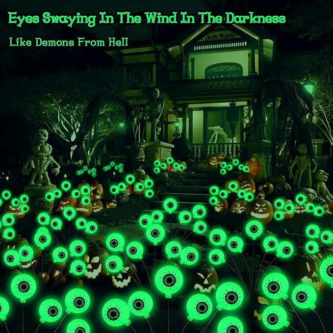 Halloween Decorations Outdoor 6 Pack 36 LED Solar Scary Eyeball Swaying Lights Green Solar Firefly Light Waterproof Outdoor Garden Lights for Halloween Yard Garden Lawn Party Flower Bed