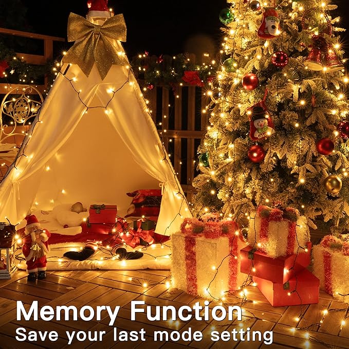197FT 600 LED Christmas Lights Outdoor Warm White Christmas Tree Lights Plug in 8 Modes Twinkle String Light for Outside Bedroom Wedding Party Ceiling Xmas Home Decorations