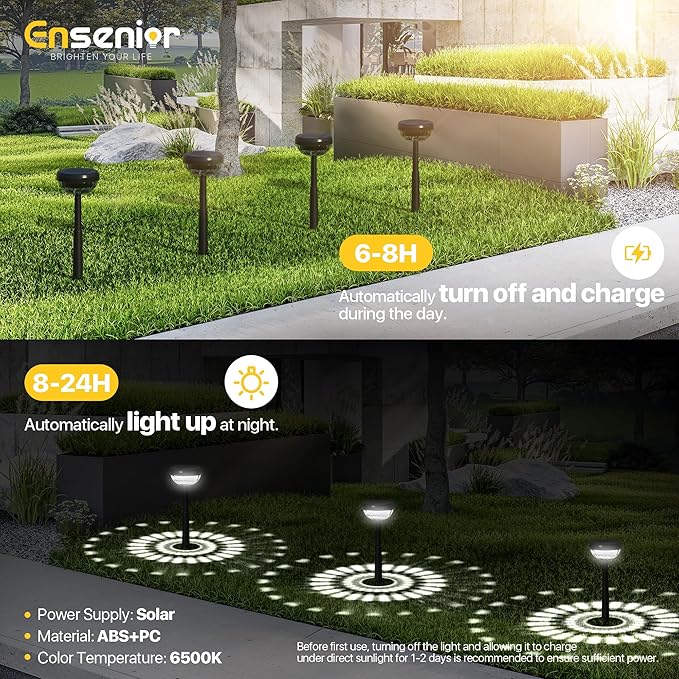 Ensenior 10-Pack Solar Lights Outdoor Auto ON/Off 6500K LED Solar Garden Lights for Pathway Yard Patio Walkway Flower Bed Halloween Christmas Landscape Lighting IP65 Waterproof Flag Lights