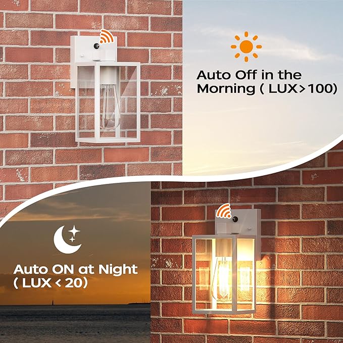 White Dusk to Dawn Exterior Lighting Fixtures Wall Mount Outdoor Porch Lights for House Sensor Wall Lights Waterproof Wall Sconce Lamp Wall Lantern Anti Rust Coach Lights for Doorway Garage