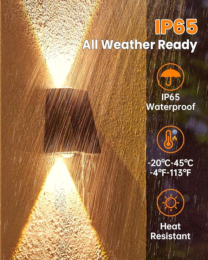 LUHLEE Solar Wall Lights Outdoor 2000mAh 3000K Wall SconcesUp and Down LightingIP65 Waterproof Solar Outdoor Lights for Wall House Fence Patio Porch Garage Yard (Warm White 4 Pack)