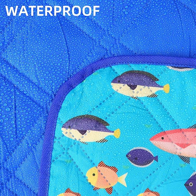 60x80” Double Thickened Picnic Blankets(150g High Density Cotton Stuffed) Blue Fish Pattern Outdoor Picnic Mat Portable Picnic Blanket Foldable with Leather Carry Strap Beach Blanket