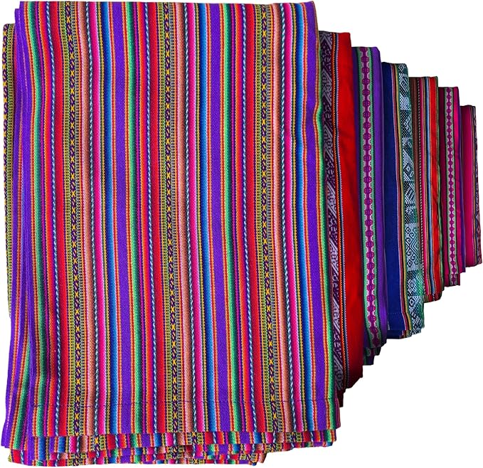 Lucio Fabrics Unique Native Peruvian Throw - Vibrant Colors Lightweight Durable - HomeYoga BeachCampingPicnicOutdoor Activities Thin Blanket 70'' x 47'' (Purple Andean Stripes)