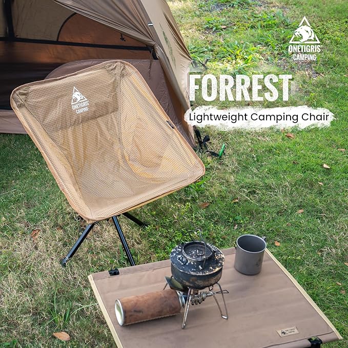 ONETIGRIS Forrest Camping Chair Set Up in Seconds Lightweight Folding Chair for Backpacking Hiking Beach Lawn Travel Support 330 lbs (Coyote Brown)