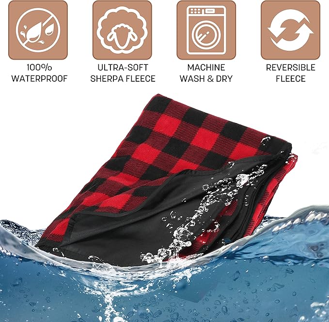 Tirrinia Waterproof Outdoor Blanket with Sherpa Lining Windproof Triple Layers Warm Comfy Foldable for Camping Stadium Beach Picnic Grass Concerts Car Dog 51''X 59'' &amp 59''X 80''