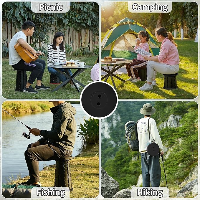 VECELO Telescoping Folding Stool Upgraded Portable Collapsible Retractable Stool with Load Capacity 400lbs for Garden Fishing Camping Hiking BBQ 1 PCS Black