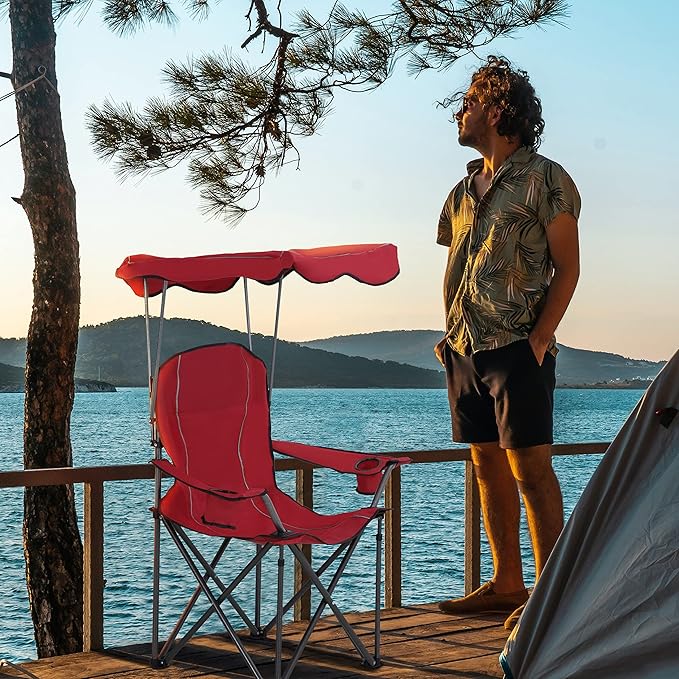 LET'S CAMP Camp Chair with Shade Canopy Folding Camping Recliner Chair with Carry Bag for Outdoor Camping Hiking Beach Heavy Duty 350 LBS
