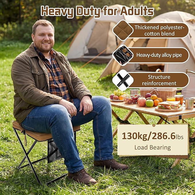 LiKiLiKi Extra Large Foldable Backpack Stool Heavy Duty Thickened Collapsible Portable Pocket Chair Compact Pocket Size Travel Seat for Hiking Fishing Picnic and Outdoor Activities (Brown)