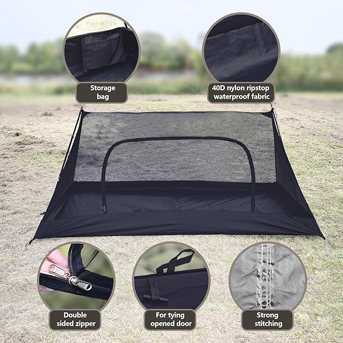 Onewind Mesh Tent with Bathtub Ultralight Mosquito Net Inner Tent with No-See-Um Breathable Mesh Double Sided Zipper for Camping and Hiking Black