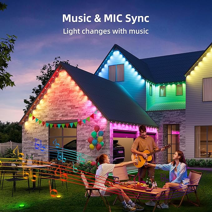 Permanent Outdoor Lights for House 40FT with 24 LED Smart RGB Christmas Outdoor Lights with App Remote Control Waterproof IP67 Eave Lights DIY Scenes Mode for Holiday Garden Decor