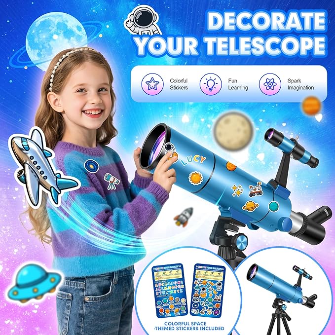 Telescope for Adults &amp Kids 80mm Aperture 500mm (20X-150X) Professional Refractor Telescope for Astronomy Beginners Portable Travel Telescopes with Tripod Phone Adapter Stickers Backpack