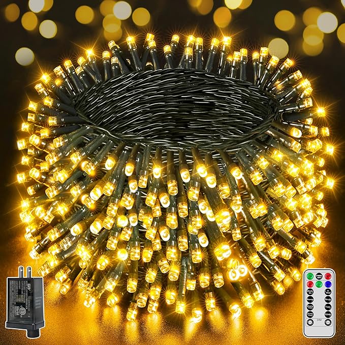1000 LED 328 FT Christmas Lights Waterproof Outdoor String With Remote and Timer 8 Modes Dimmable Fairy Lights for Holiday Decor (Warm White)