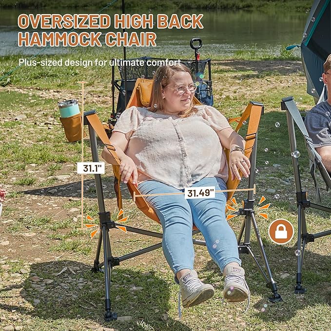 TIMBER RIDGE Hammock Camping Chair Oversized Swinging Hammock Chair with Adjustable Back and Seat for Outdoor Lawn Sports Supports 400lbs Orange