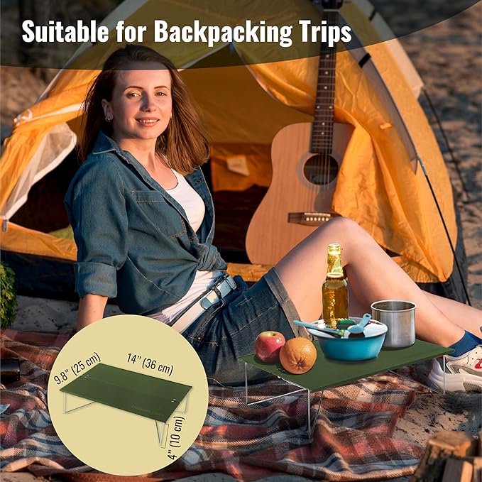 TREKOLOGY Compact Mini Camping Table – Portable Ultralight Folding Design – Small Lightweight Surface for Hiking Backpacking Beach or Nightstand Use – Collapsible Outdoor Gear (Green)