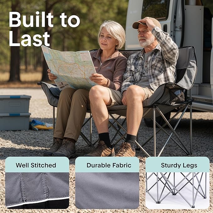 Camping Loveseat for Couples Friends &amp Families Double Camping Chair Foldable Two Person Camping Chair for Campfire Nights Tailgating Fun Beach Escapes RV Road Trips &amp Cozy Backyard Comf