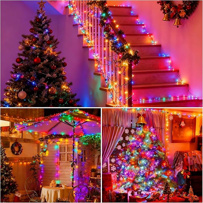 [4 Pack] Solar String Lights Multicolored 480 LED 157FT Solar Twinkle Light Outdoor with 8 Modes &amp Memory Function Waterproof Chrismas Lights for Xmas Tree Party Decorations