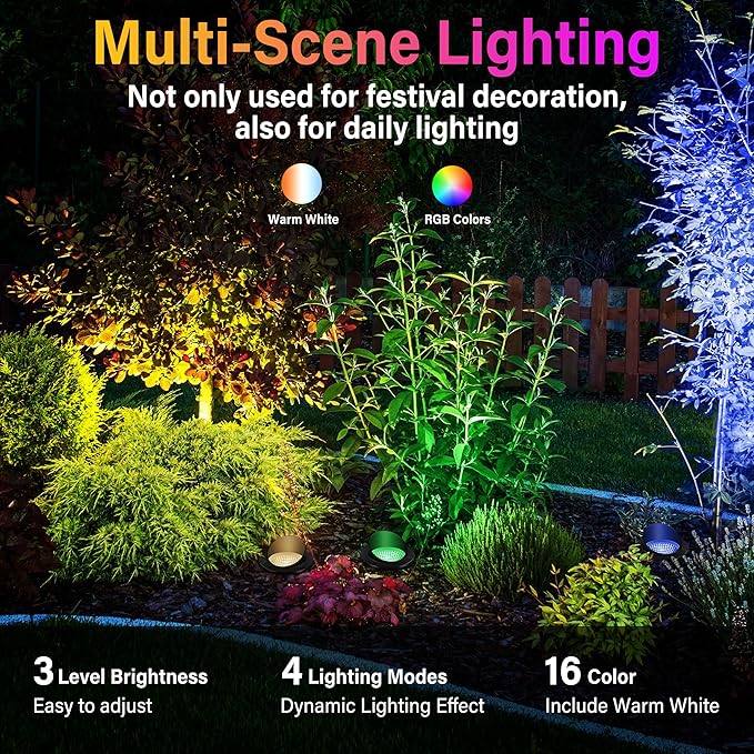 Christmas Outdoor Landscape Lighting RGBW SpotlightColor Changing Outdoor Ground LightIP67 Waterproof Pathway Lights2 Pack Low Voltage LED In-Ground Light for Pathway Garden Yard Fence Deck