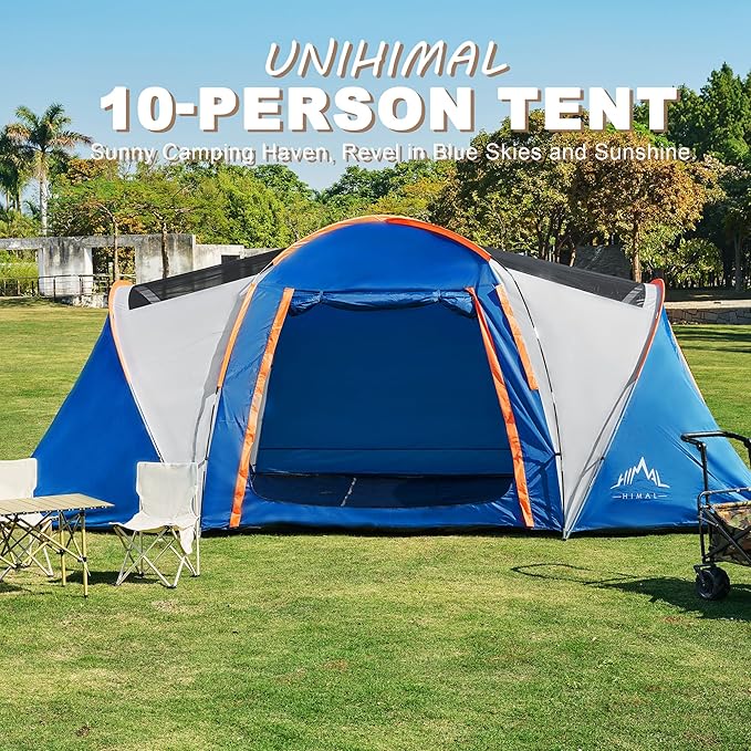 Tents for Camping Waterproof 10 Person Family Tent with Double Layer &amp 4 Large Mesh Windows Weather Resistant Easy Setup 2 Room Big Tent for Music Festival Parties 18 X 9 X 6.8Ft