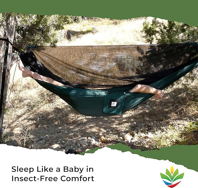 Hammock with Mosquito Net - Fully Reversible Bug Free Hammock Tent Extra Large Sleeping Space Bug Proof Netting &amp Suspension - Change The Way You Camp with Hammock Bliss Quality - No-See-Um No M