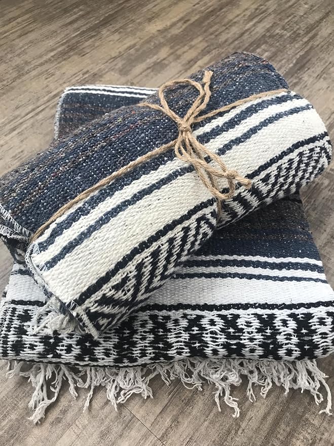 Baja Authentic Mexican Falsa Blanket Perfect for YogaBeach CampingPicnic Car seat Cover Home Throw Decor(Dust Blue)