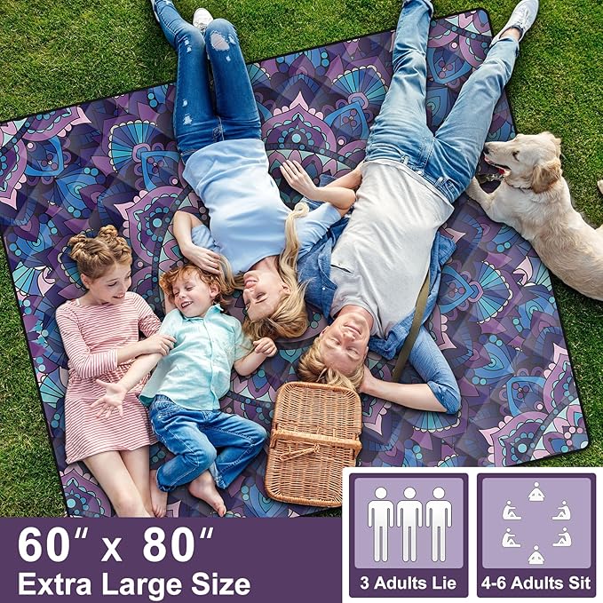 60x80 Extra Large Picnic Blankets Waterproof Sandproof Couple Outdoor Beach Blanket Foldable Grass Park Lawn Concert Mat Summer Camping Essentials Rv Travel Vacation Accessories Festival Gift