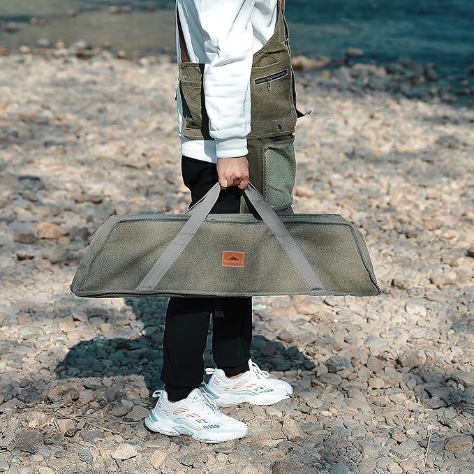 CAMPINGMOON Camping Grill Table with Canvas Carrying Bag (Removable Center Plates Type (T-503)) Medium Silver