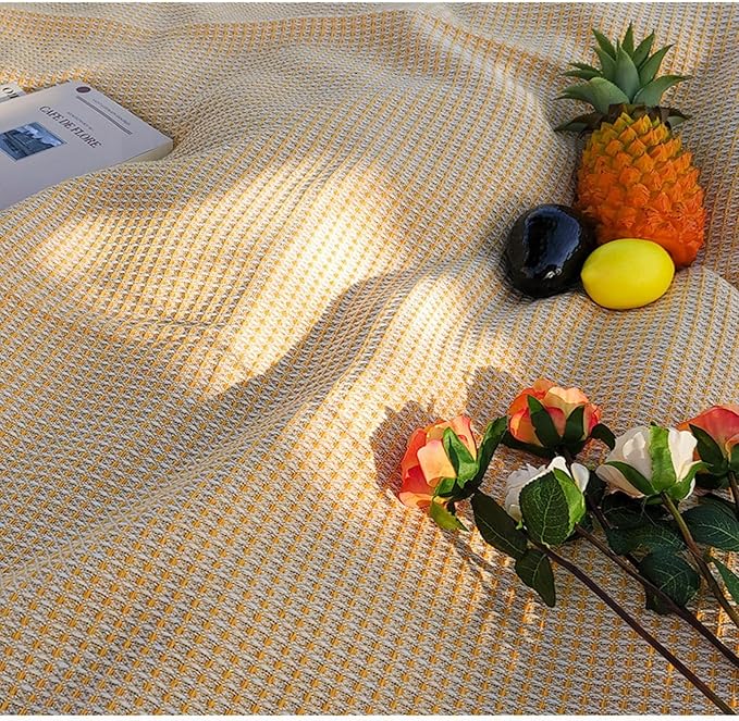 70x 70 Picnic Blanket Extra LargeLayer Outdoor Blanket for 5 to 7 AdultsCamping Grass Lawn Park Accessories Cute Couple Gifts Ideas Wedding Registry for Camping Park Beach (Yellow)