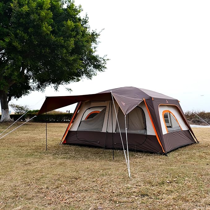 KTT Large Tent 8-10-12 PersonFamily Cabin Tents2 Rooms2 Doors and 4 Windows with MeshStraight WallWaterproofDouble LayerBig Tents for OutdoorPicnicCampingFamily Gathering