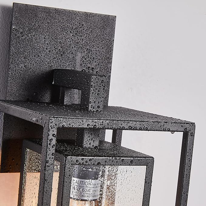 18Ht Modern Industrial Outdoor Wall Light Fixture with Textured Black Anti-Rust Metal and Clear Glass Wet Rated for Exterior House Porch Patio Outside Deck Garage Yard Front Door Garden