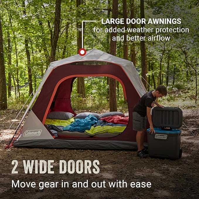 Coleman Skylodge Instant Tent with Rainfly 4/6/8 Person Family Tent Sets Up in a Minute Includes Pre-Attached Poles &amp Carry Bag Made of PFAS-Free Materials