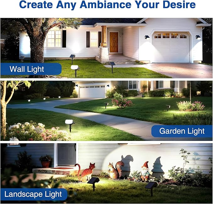 Solar Lights Outdoor Waterproof IP65 Super Bright LED with Lens 6500K 2 Lighting Modes Solar Powered Yard Garden Solar Spot Lights for Outside Landscape Auto On/Off -4 Pack