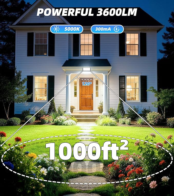 30W Flood Light Outdoor with Plug 3600LM Exterior Security Lights with 6ft Cable 5000K Daylight White LED Work Light IP66 Waterproof Exterior Floodlight for Yard Garage Stadium Garden patio 2 Pack