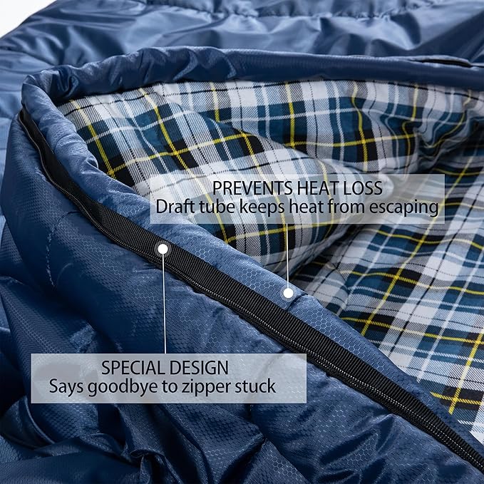 Cold Weather Sleeping Bag 100% Cotton Flannel XXL for Adults Big and TallFree Compression Sack