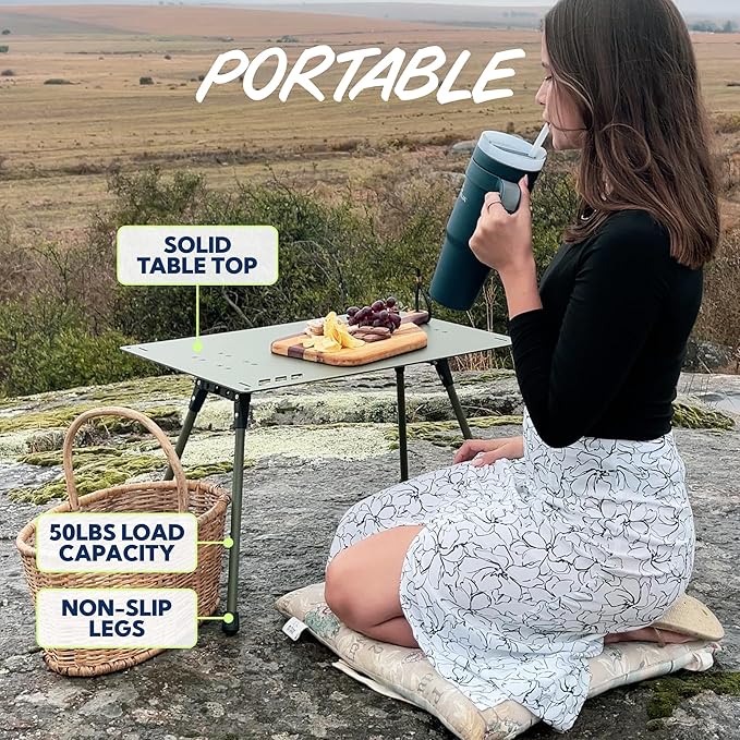 SUN NINJA Beach Table – Lightweight Mini Folding Table with Carry Case Small Camping Table for Beach Camping and Picnics – Portable Picnic Table with Durable Aluminum Top Non-Slip Feet