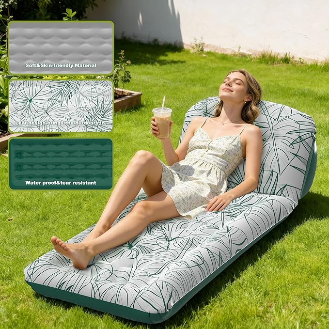 Inflatable Camping Mattress with Adjustable Backrest - Inflatable cot for Travel Sleeping Inflatable Lounge Couch for Home &amp Outdoor Relaxing - Green