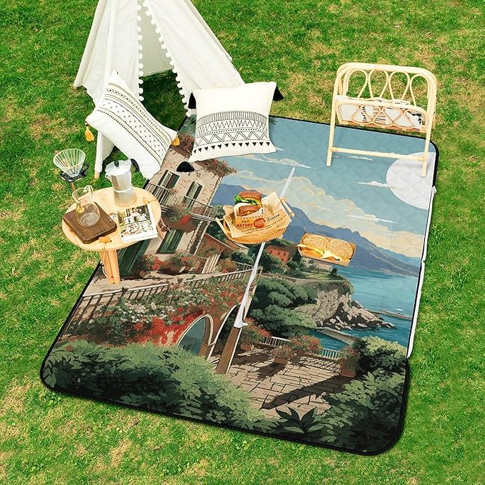 Zipper Mediterranean Summer Style Picnic Mat Suitable for Travel Camping Park Or Home Use