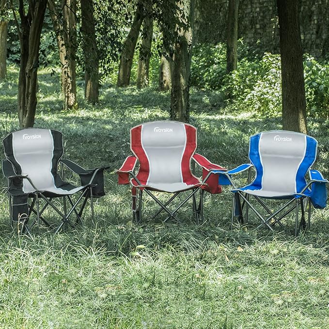 Padded Camping Chairs for Adults 1 Pack Oversized Folding Outdoor Chairs Weight Capacity 475lbs with Cooler Bag Cup Holder Storage Pocket Carry Bag - Black