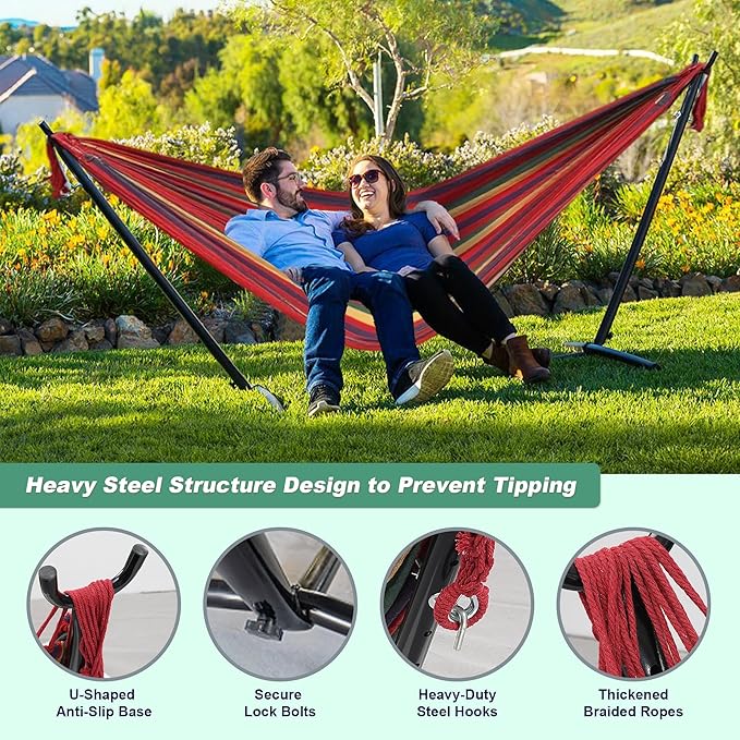 Hammock with Stand for Outside600lb Weight Capacity Adjustable Height 3-in-1 Portable Hammock for Outdoor&ampIndoor Camping Backyard Bedroom(Hammock Stand &amp Carry Bag)