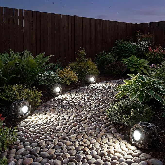 Solar Rock Lights Outdoor Garden Waterproof - Super Bright LED Solar Spotlights Solar Powered Landscape Path Decorative Garden Stone Lights for Pathway Walkway Yard Patio (4 Pack)