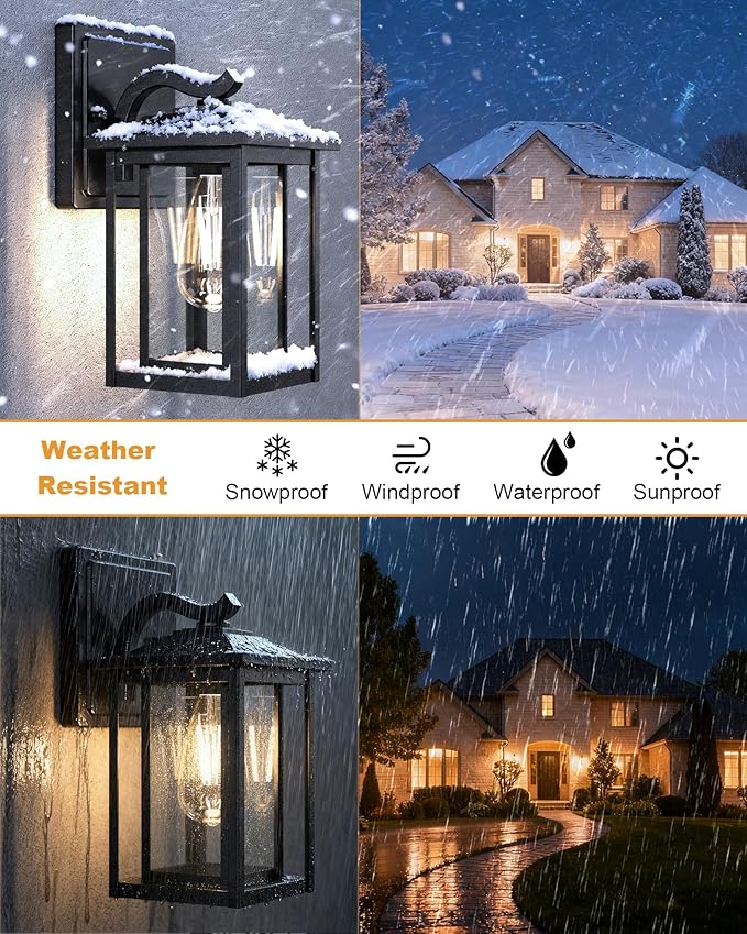 LTBLIGHT Dusk to Dawn Outdoor Lighting Modern Black Waterproof Exterior Wall Sconce Sensor Front Porch Lights with E26 Base for House Garage Patio Front Door 120V