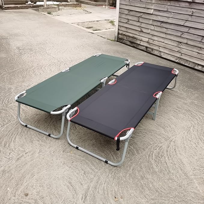 Simple Folding Bed Cast Iron &amp Canvas Material 250 LBS Weight Capacity 71.65×24.4 Inches Multipurpose Bed for Patio Outdoor and Indoor Use (Black)