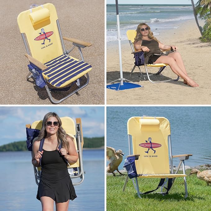 Life is Good 2-Pack 4-Position Aluminum Backpack Beach Chairs Portable Folding Camp Chairs with Carrying Straps for Camping Beach Tailgating Multi Color