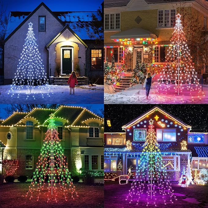 Flacchi Outdoor Star String Lights - Pole Set with Remote Multiple Lighting Modes Timer and Waterproof Feature for Ultimate Holiday Decor (RGB 10 FT/408LED)