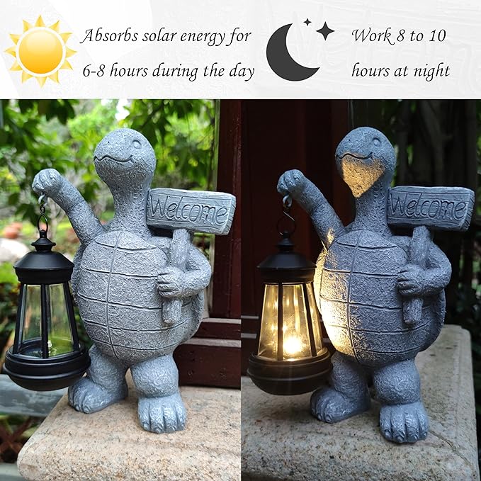 Sea Turtle Solar Garden StatuesResin Sea Turtle Figurine Decorations with Solar Lights Lantern Outdoor Figurines Lawn Garden Statue Decor Art for LawnYard Balcony Ornament.