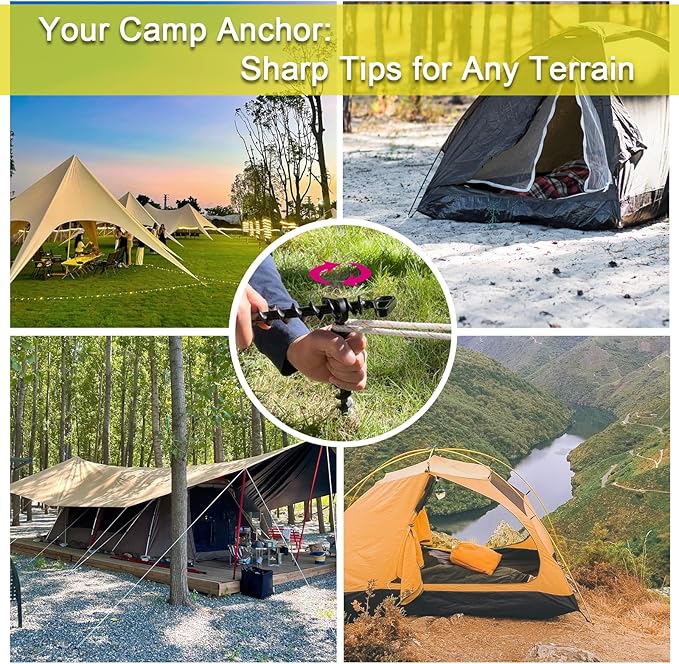 11 Aluminum Screw-in Ground Anchors - Heavy Duty Metal Non-Rust Spiral Tent Stakes for High Wind Grass Sand Camping Canopies Trampolines &amp Outdoor Securing