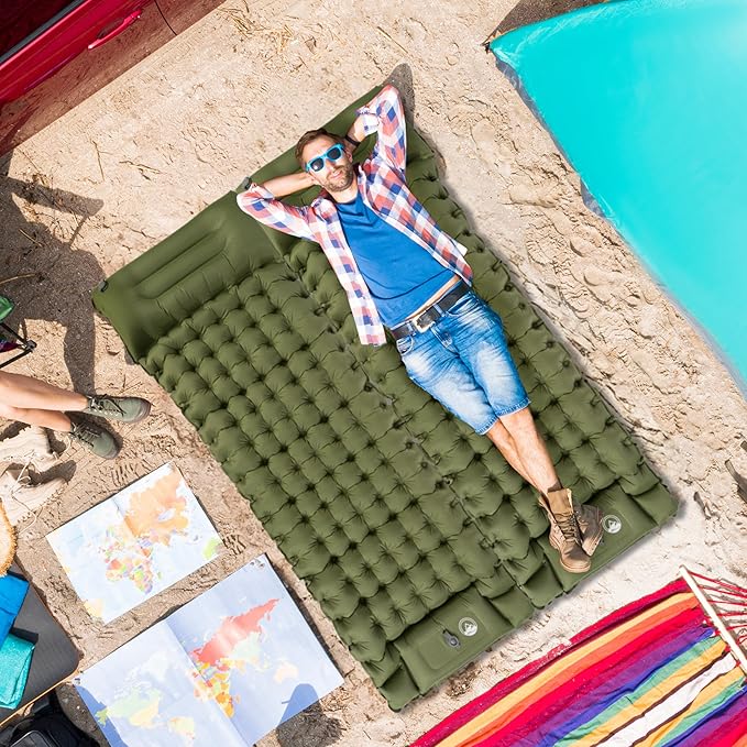 Sleeping Pad for Camping - Inflatable Mat with Built-in Foot Pump - Waterproof Camp Mattress - Camping Gear Must Haves by Wakeman Outdoors (Olive)